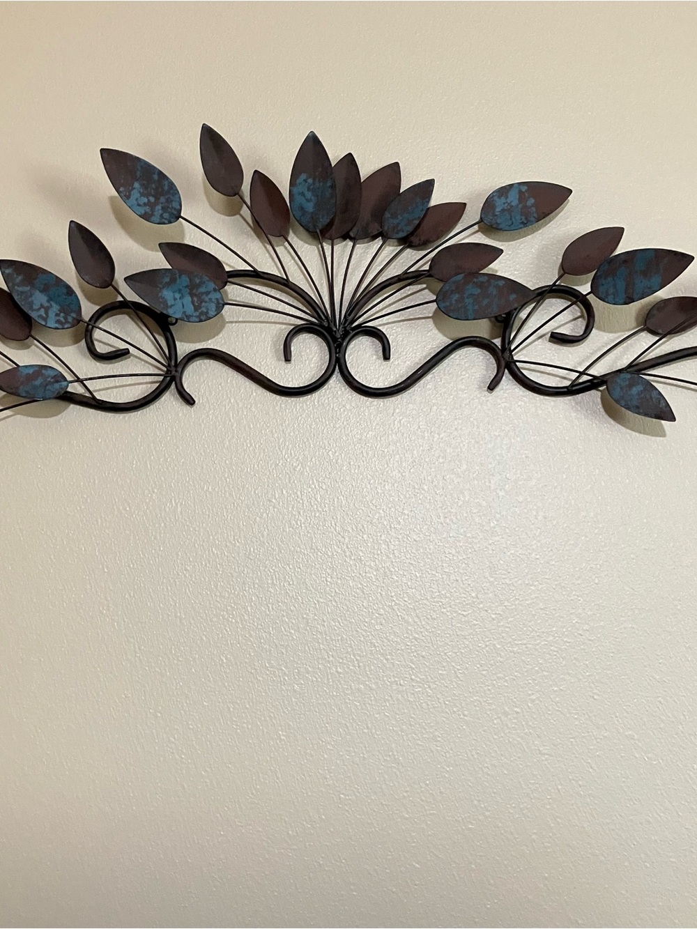 Decorative Metal Leaf Wall Art - Brown and Blue 35”x2”x10”